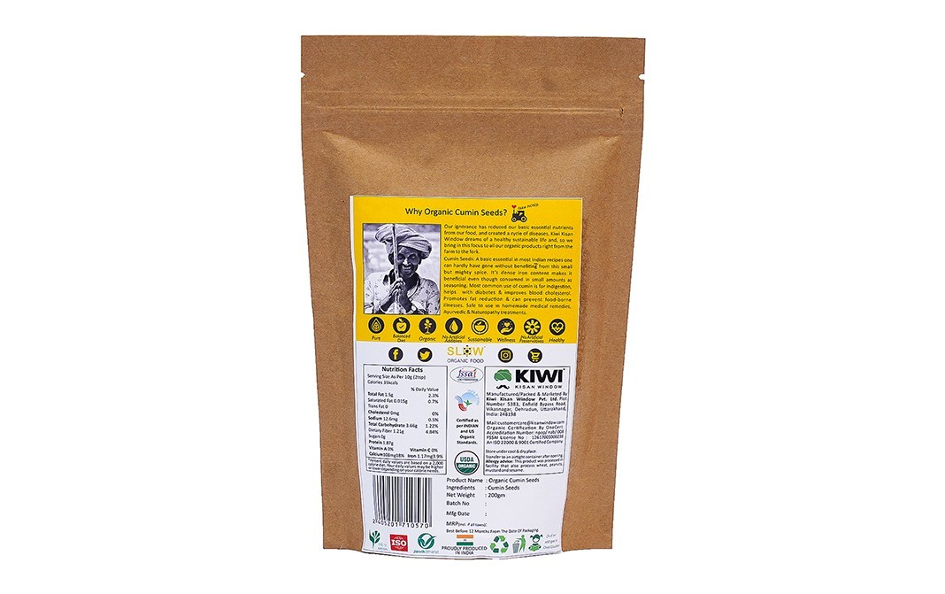Kiwi Kisan Window Organic Cumin Seed    Pack  200 grams
